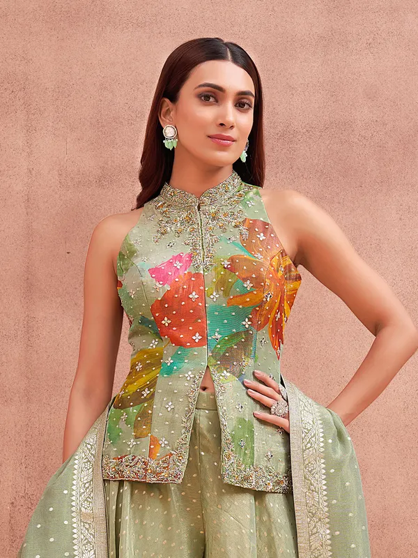 Latest pista green silk palazzo salwar suit for wedding