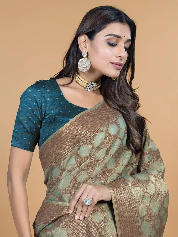 Latest pista green silk saree for wedding