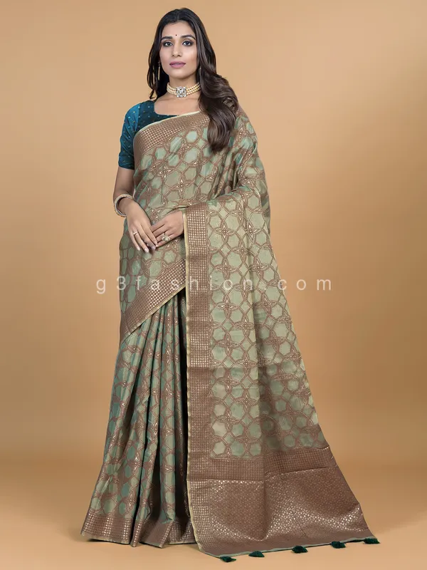 Latest pista green silk saree for wedding