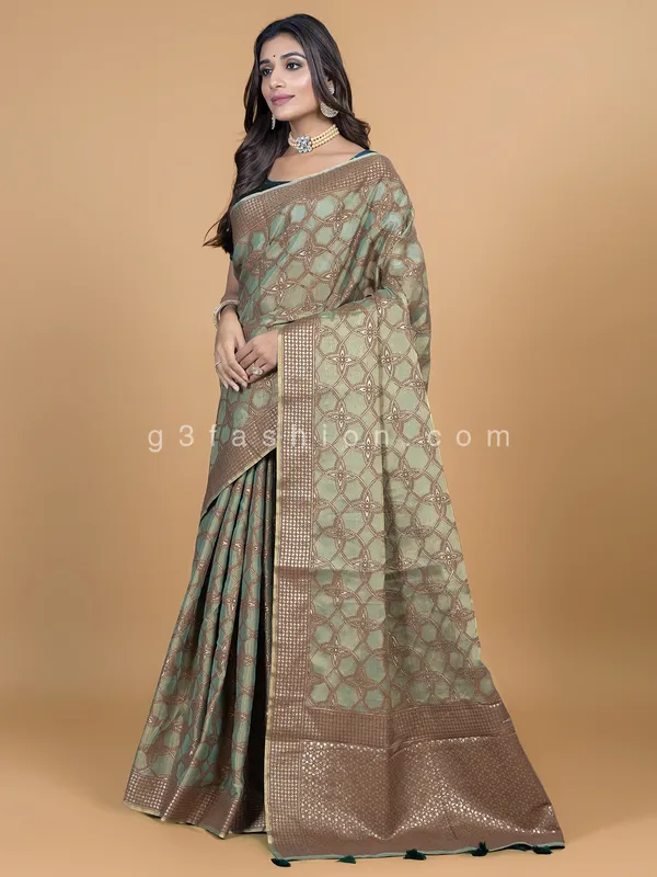 Latest pista green silk saree for wedding