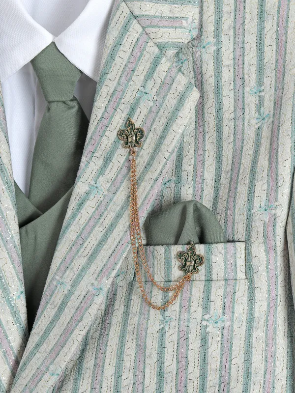 Latest pista green terry rayon coat suit