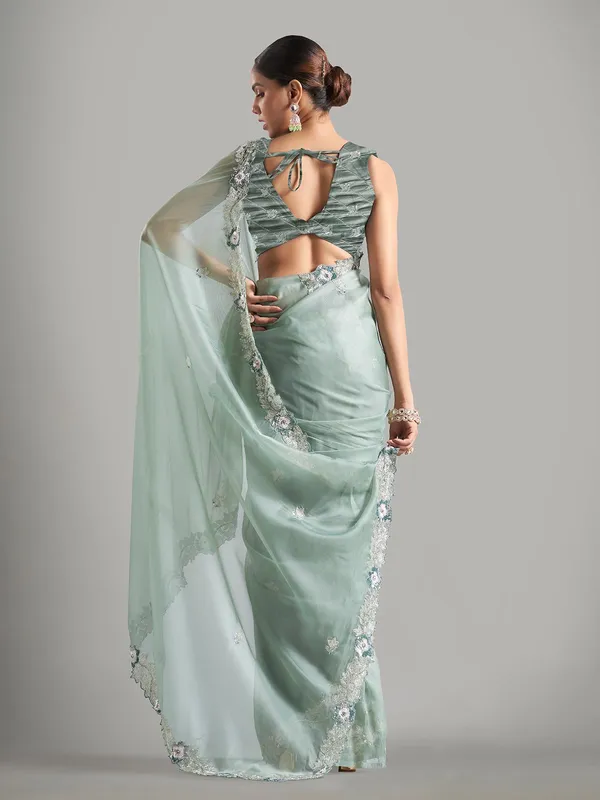 Latest pista green tissue silk unstitched saree