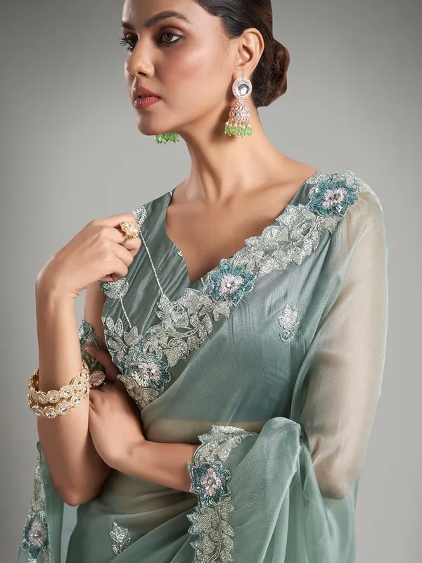 Latest pista green tissue silk unstitched saree
