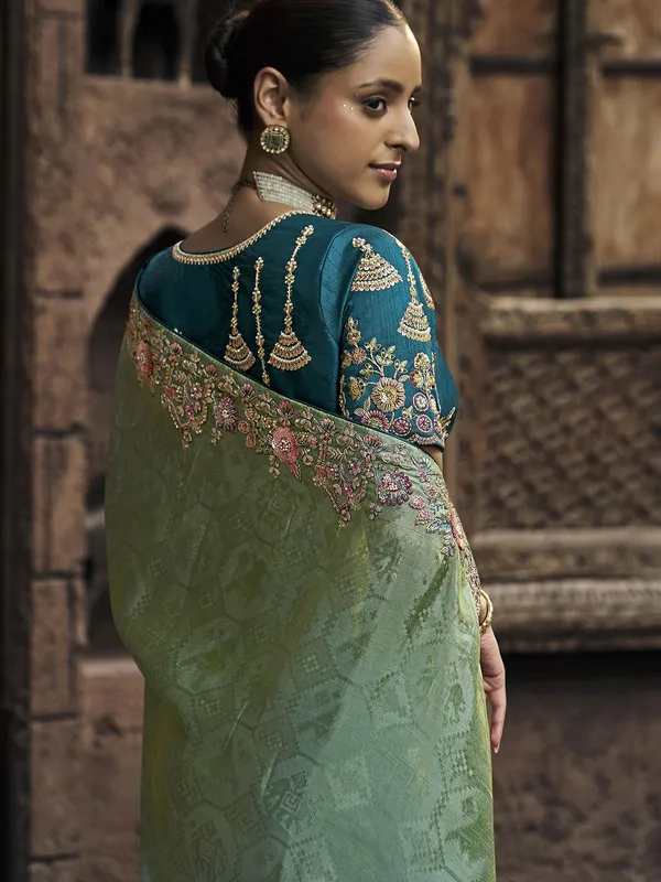 Latest pista green wedding style saree