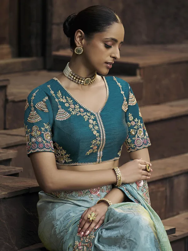 Latest pista green wedding style saree