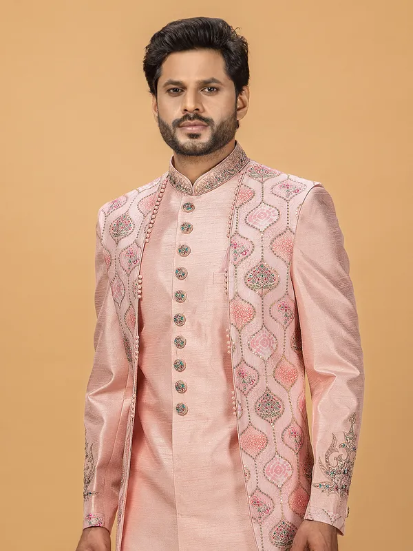 Latest pink silk indowestern for wedding