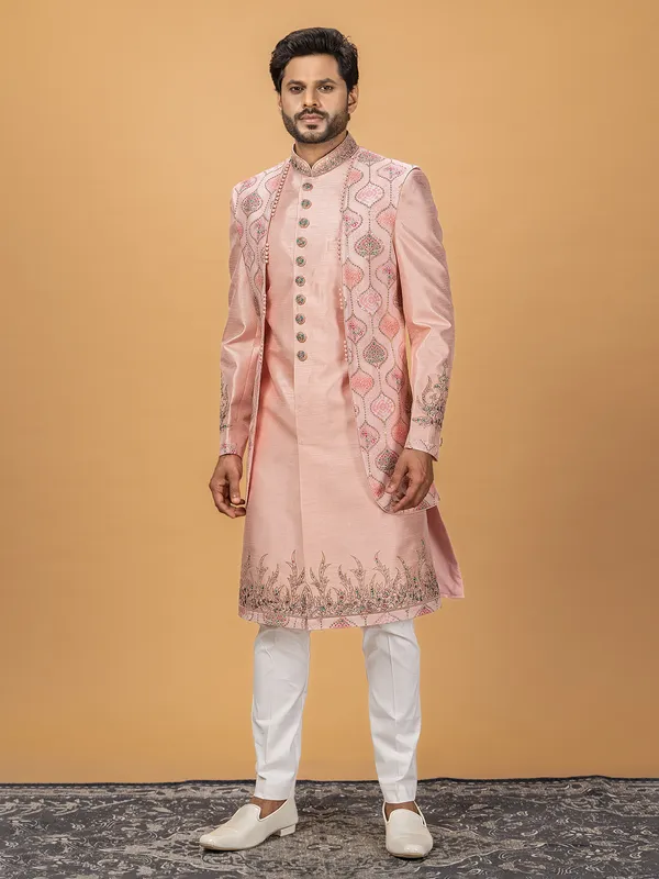 Latest pink silk indowestern for wedding