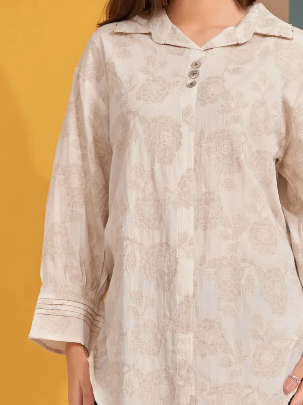 Latest printed beige silk top
