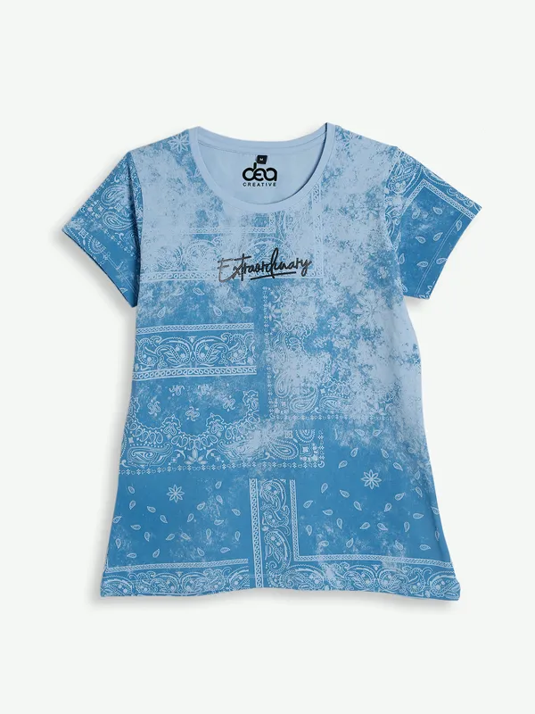 Latest printed blue cotton t shirt