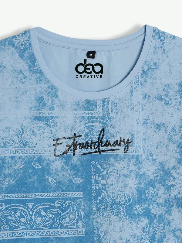 Latest printed blue cotton t shirt