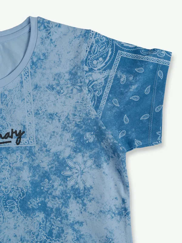 Latest printed blue cotton t shirt
