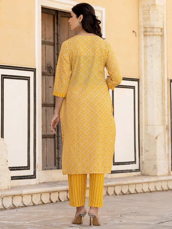 Latest printed cotton yellow kurti set