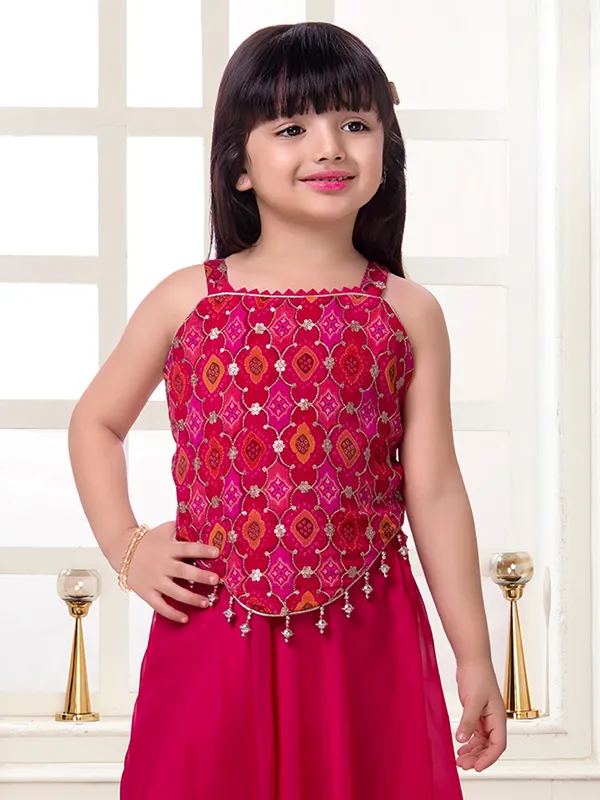 Latest printed magenta georgette palazo suit