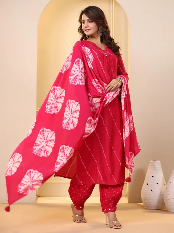 Latest printed magenta kurti set