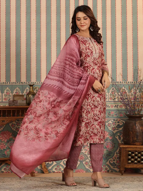 Latest printed onion pink kurti set