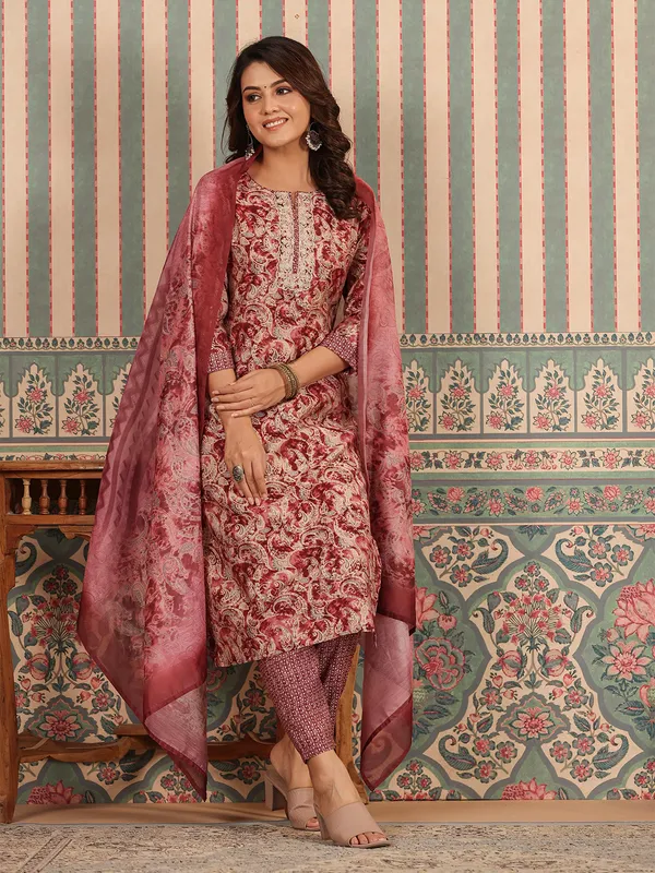 Latest printed onion pink kurti set