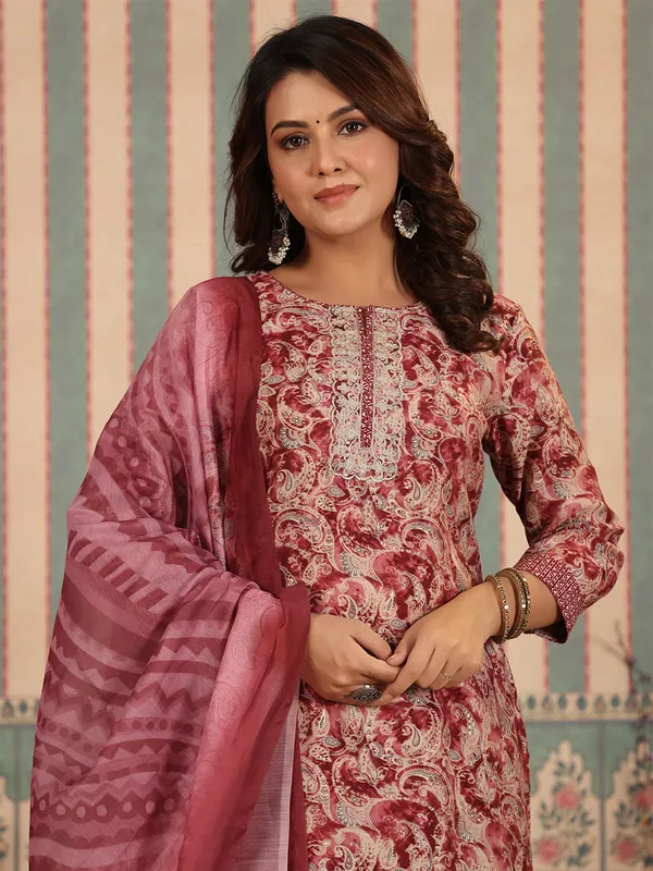 Latest printed onion pink kurti set