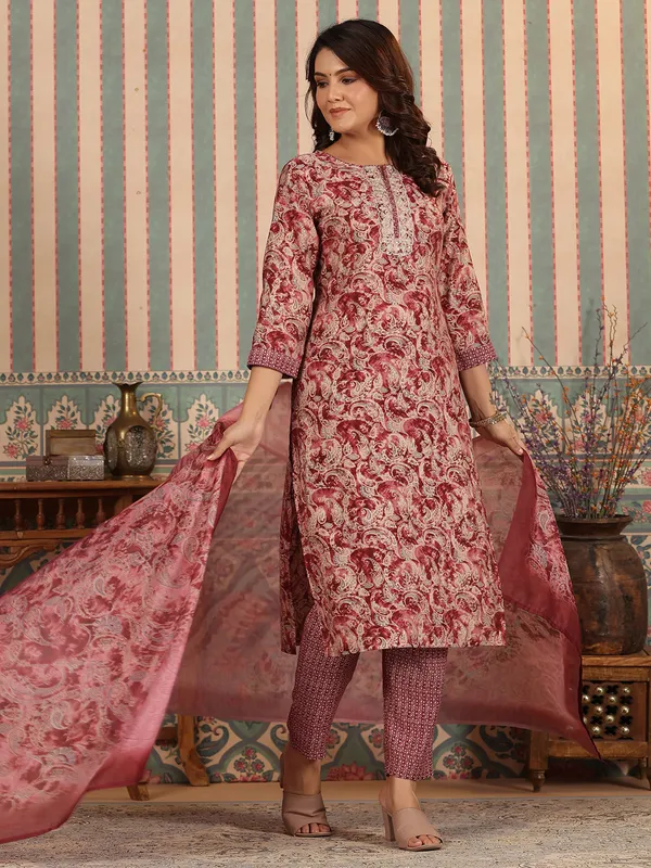Latest printed onion pink kurti set