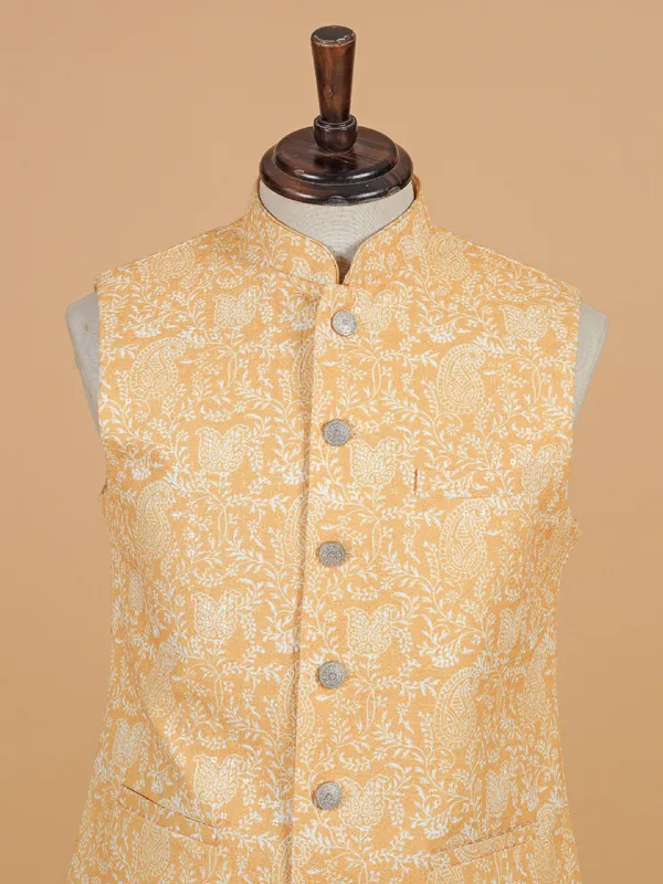 Latest printed silk waistcoat in peach