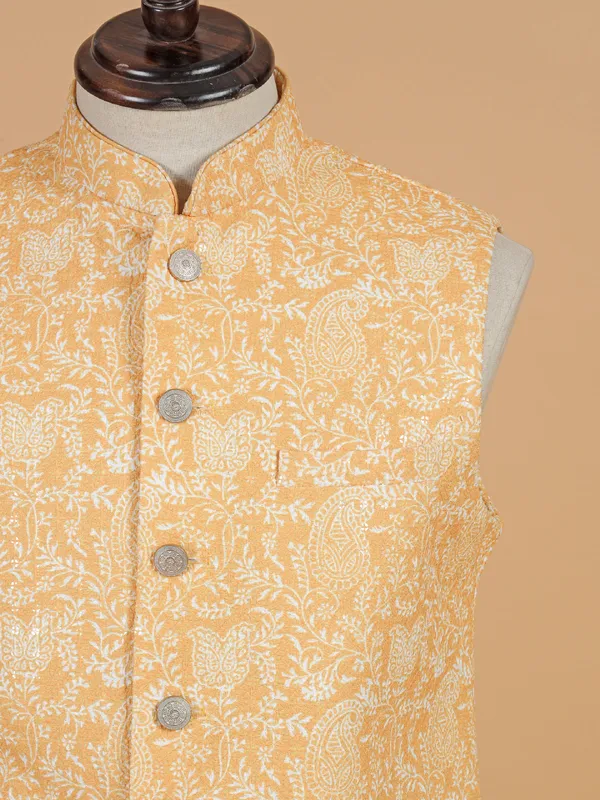 Latest printed silk waistcoat in peach