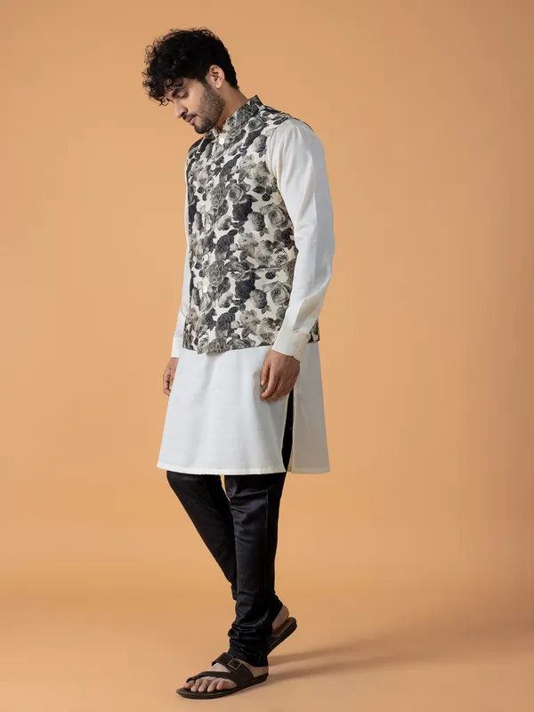 Latest printed white waistcoat set