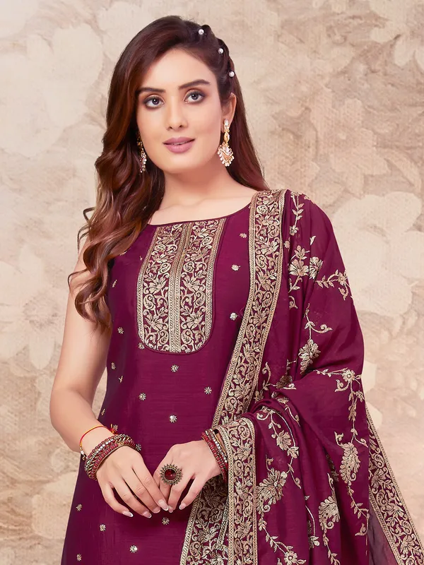 Latest purple silk salwar suit