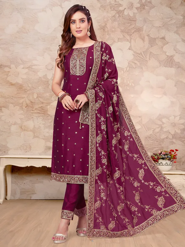Latest purple silk salwar suit