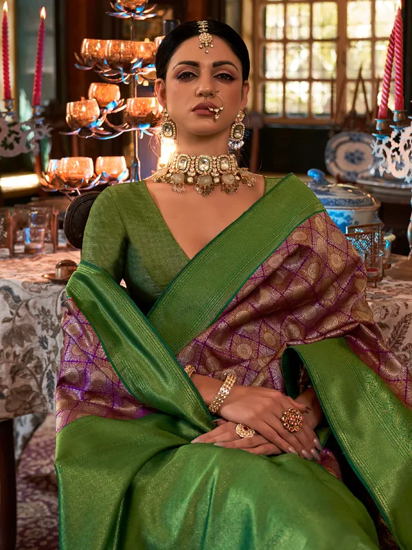 Zari weaving chic purple silk saree