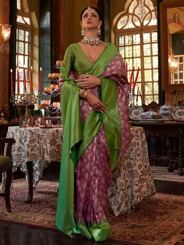 Zari weaving chic purple silk saree