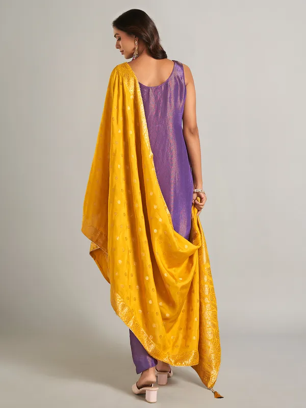 Latest purple silk straight cut salwar suit