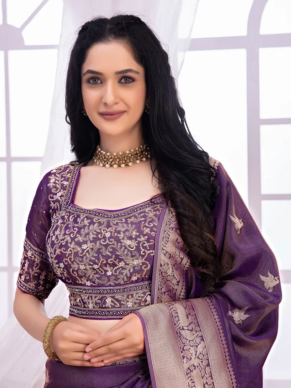 Latest purple tissue silk saree