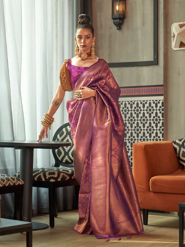 Latest purple zari weaving saree