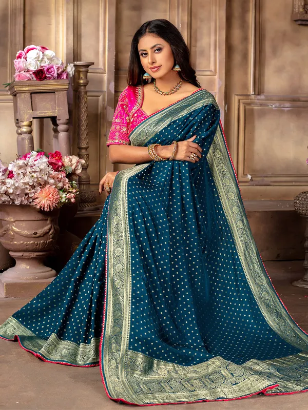 Latest rama blue dola silk saree