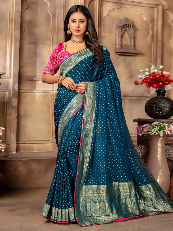 Latest rama blue dola silk saree