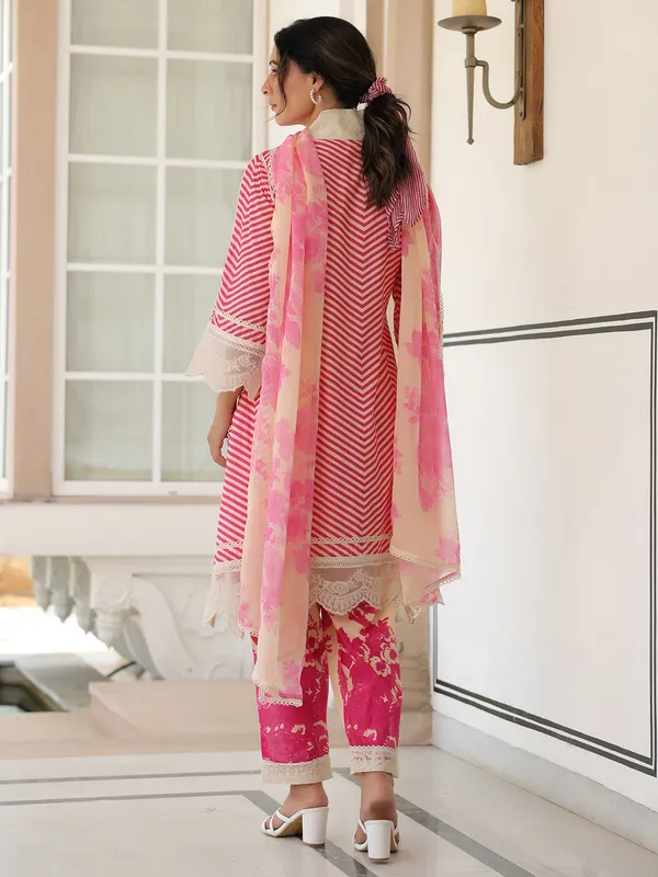 Latest rani color kurti set with dupatta