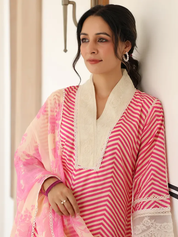 Latest rani color kurti set with dupatta