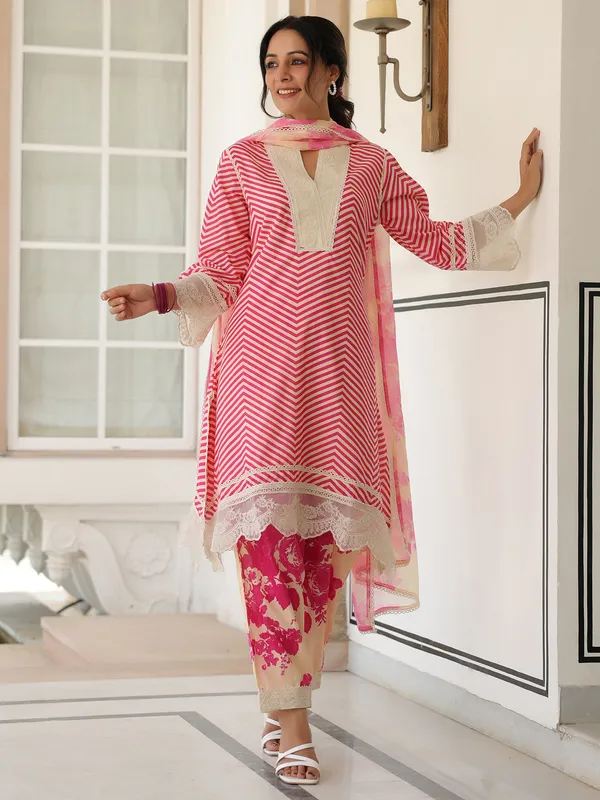 Latest rani color kurti set with dupatta