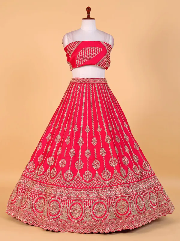 Latest rani color raw silk lehenga choli
