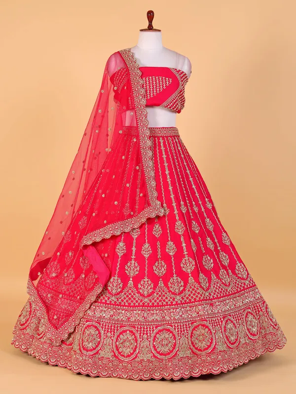 Latest rani color raw silk lehenga choli