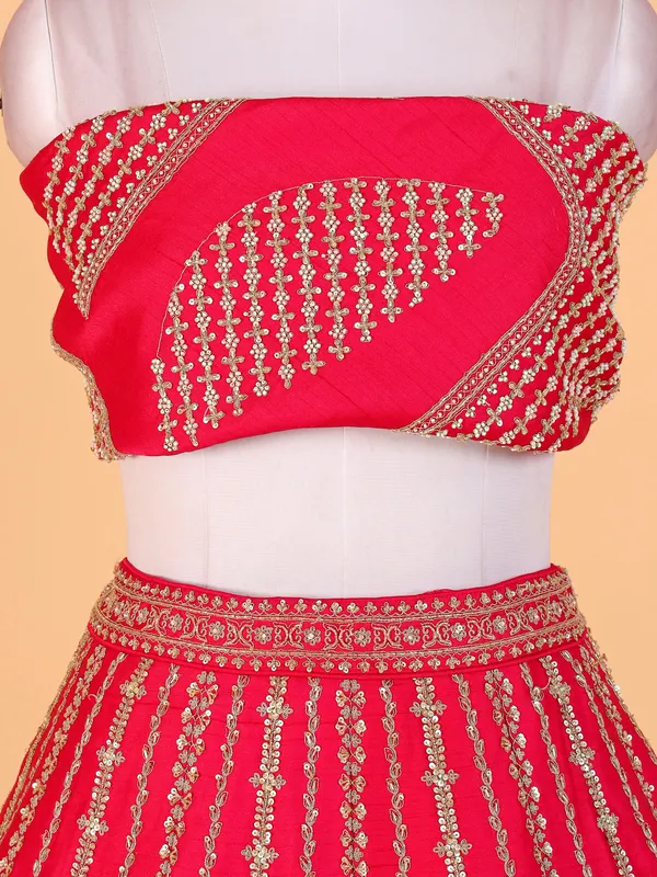 Latest rani color raw silk lehenga choli