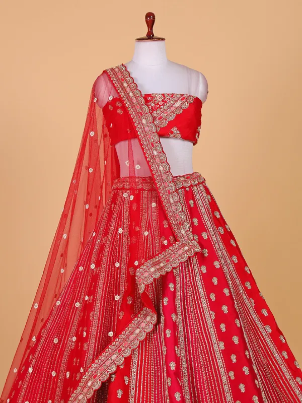 Latest raw silk unstitched red lehenga choli