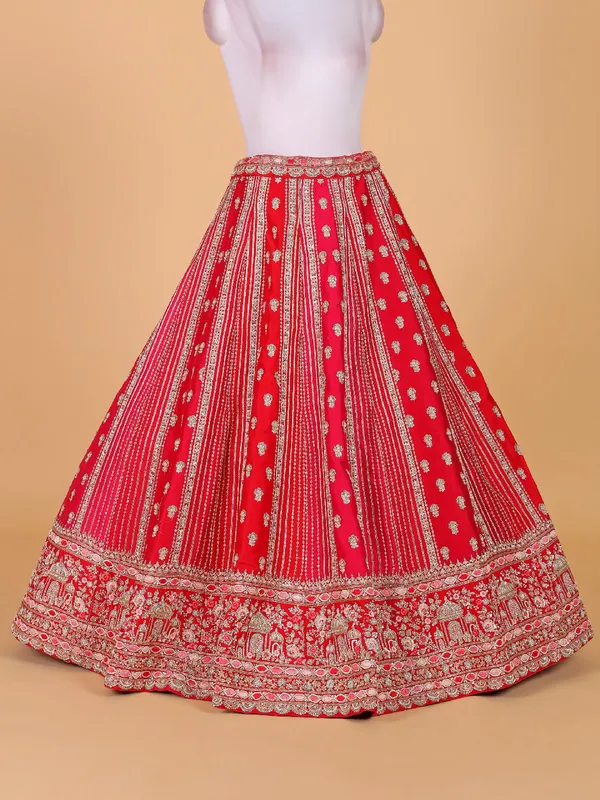 Latest raw silk unstitched red lehenga choli