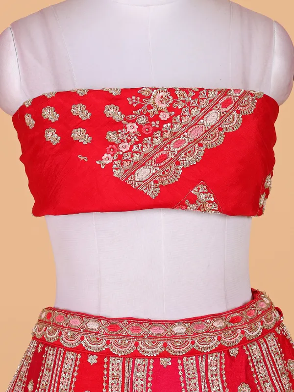 Latest raw silk unstitched red lehenga choli