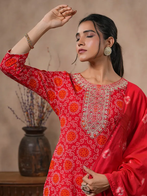 Latest red cotton kurti set with dupatta
