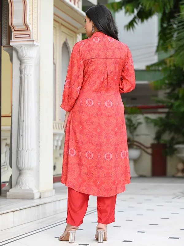 Latest red cotton kurti with pant