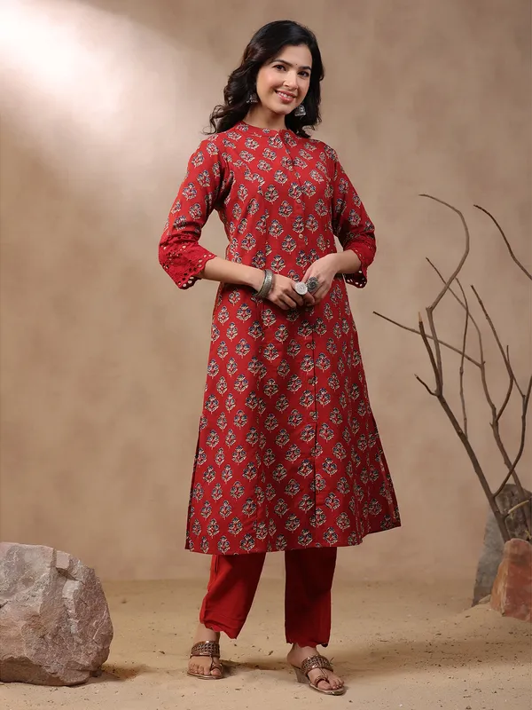 Latest red cotton printed kurti