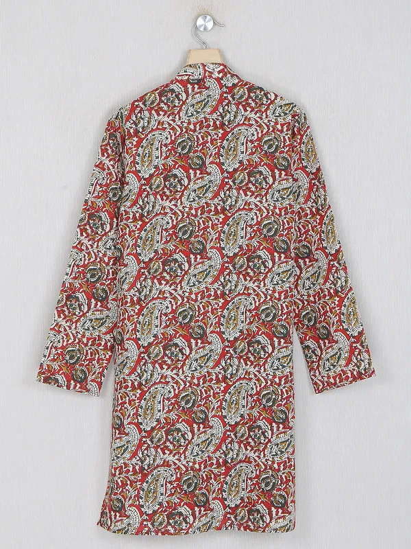 Latest red extravagant printed cotton kurta suit