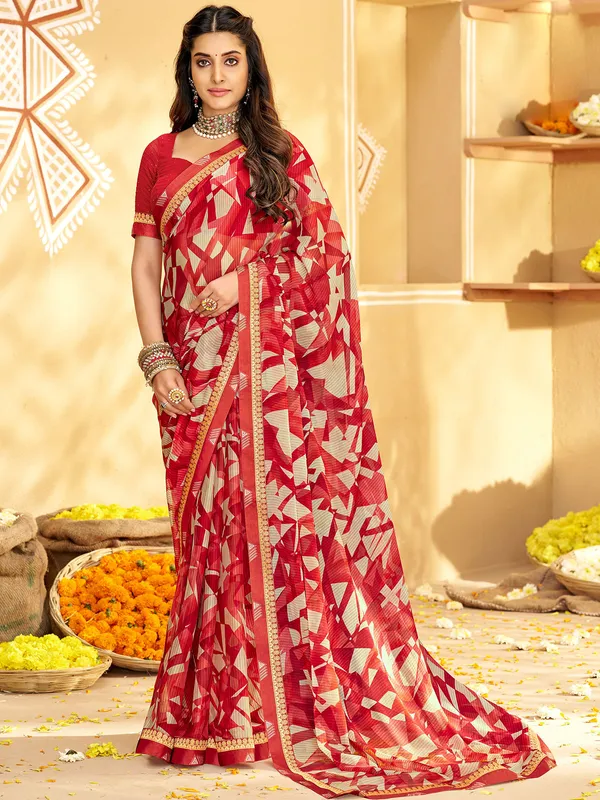 Latest red georgette festive saree