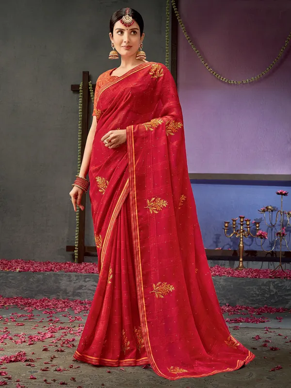 Latest red georgette saree