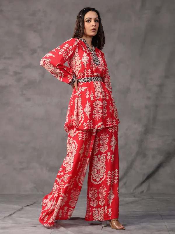 Latest red printed co ord set
